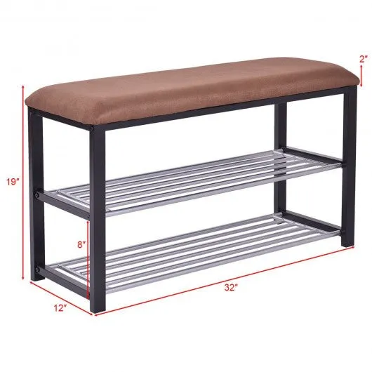 2 Tiers Shoe Storage Rack Soft Seat Bench