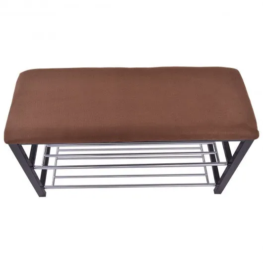 2 Tiers Shoe Storage Rack Soft Seat Bench