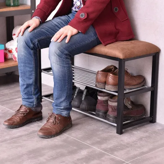 2 Tiers Shoe Storage Rack Soft Seat Bench