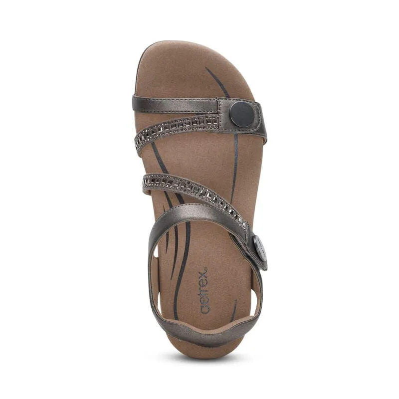 Aetrex Women's Jess Sandals- Pewter Sparkle