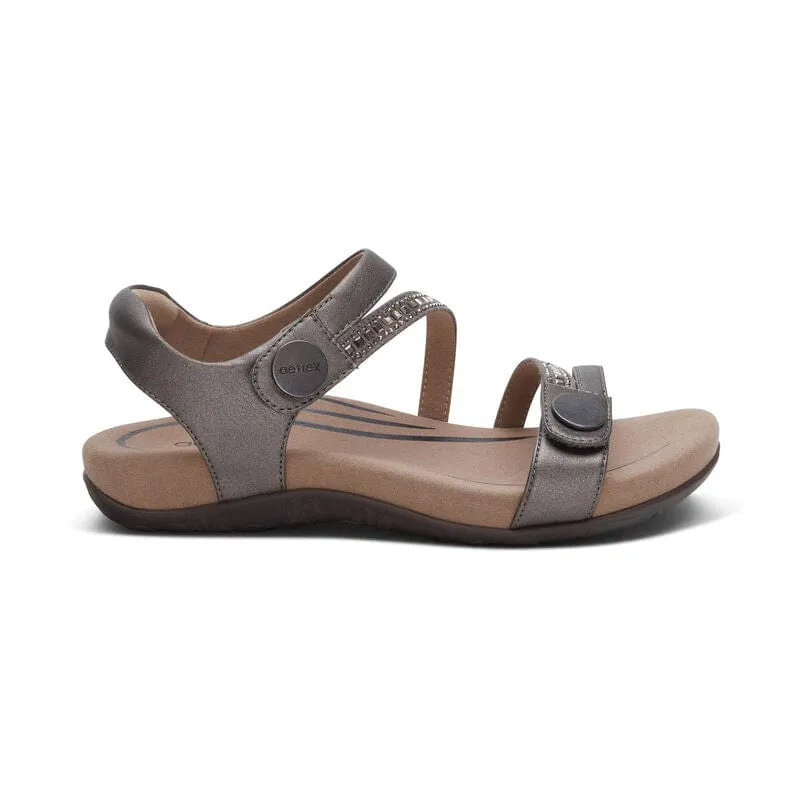 Aetrex Women's Jess Sandals- Pewter Sparkle