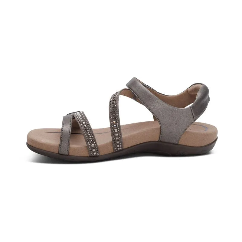 Aetrex Women's Jess Sandals- Pewter Sparkle