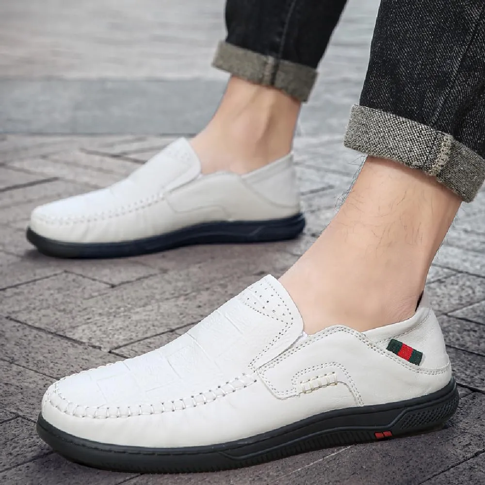 Asifn Mens Casual Loafers Leather Comfortable Business Shoes Lightweight Breathable Work Non-Slip Driving