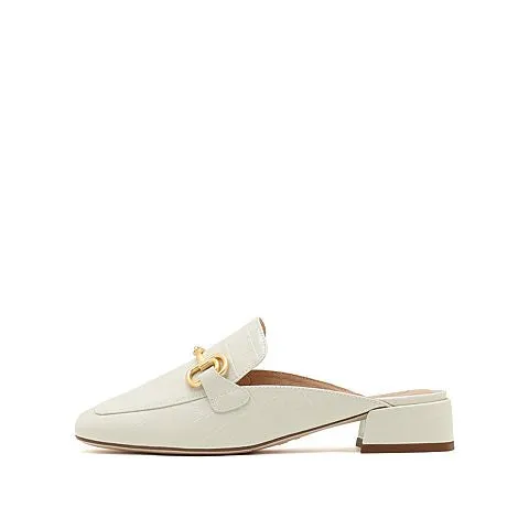 Beige Embossed Calf Classic Horsebit Loafers Mules