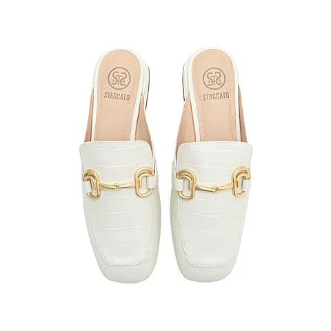 Beige Embossed Calf Classic Horsebit Loafers Mules
