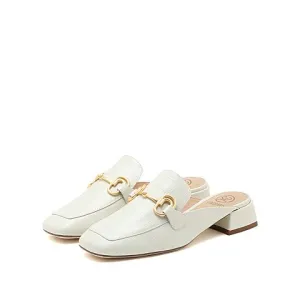 Beige Embossed Calf Classic Horsebit Loafers Mules