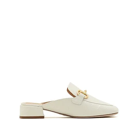 Beige Embossed Calf Classic Horsebit Loafers Mules