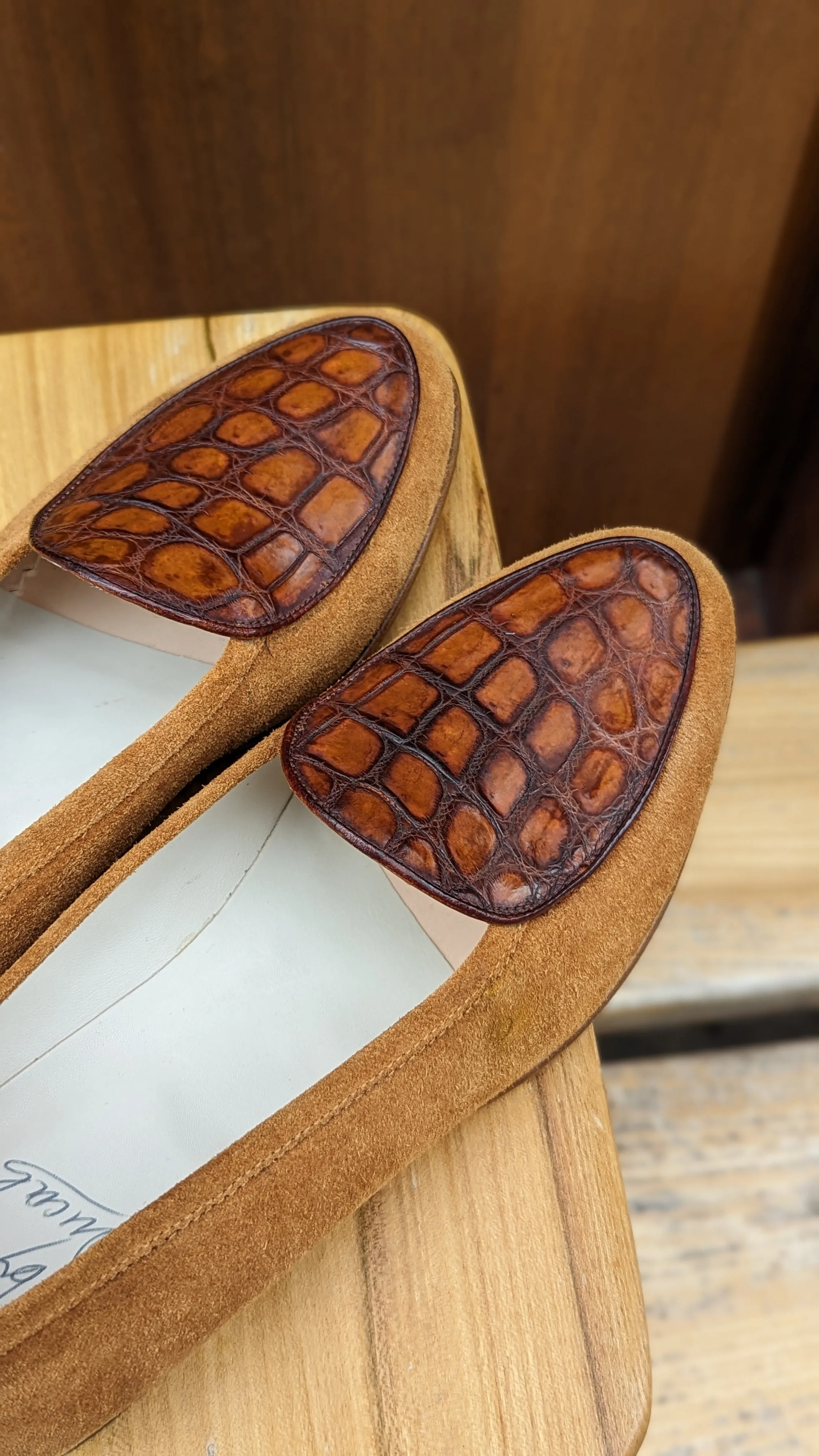 Belgian Loafer - Tan Suede & Crocodile