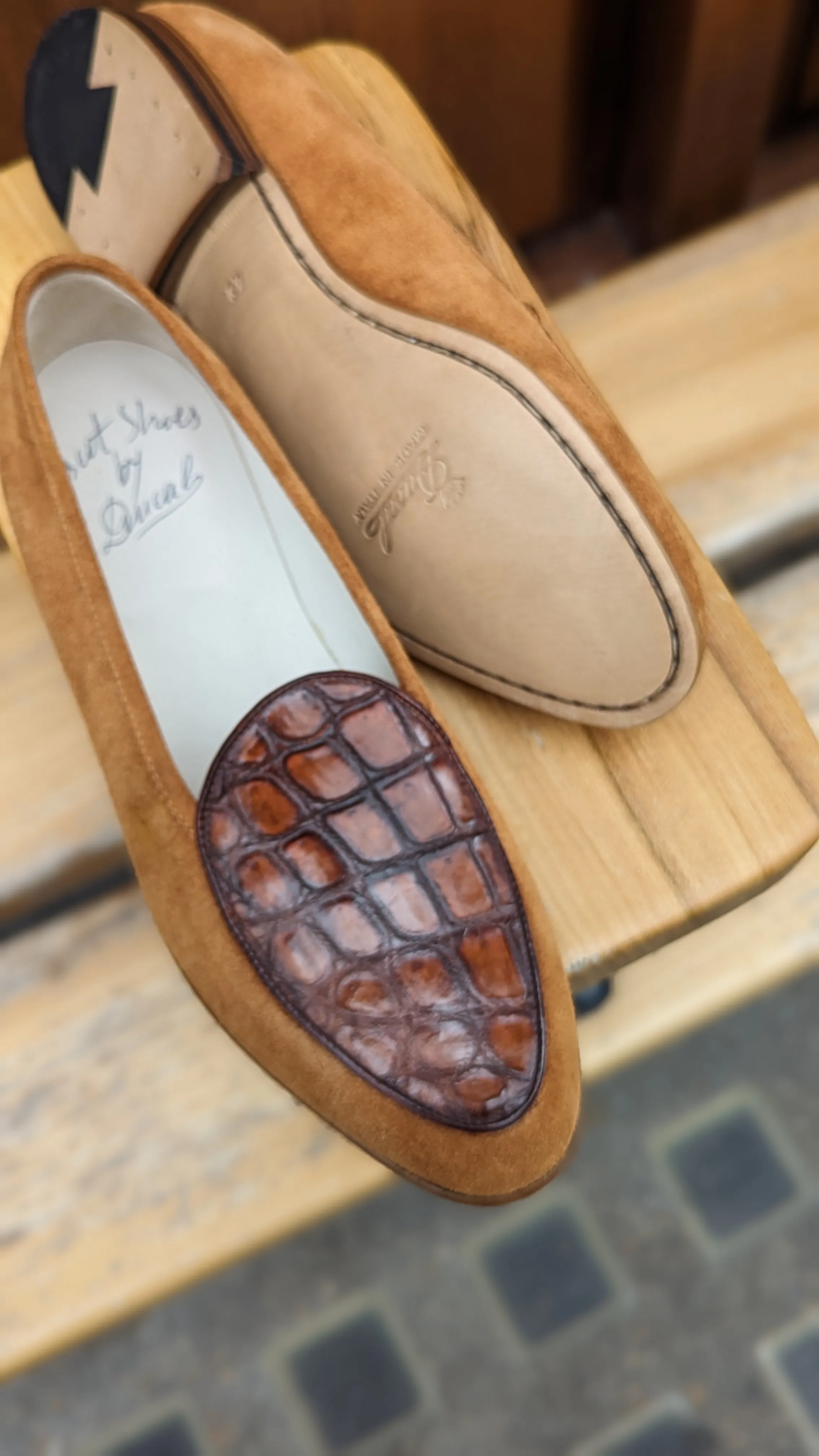 Belgian Loafer - Tan Suede & Crocodile