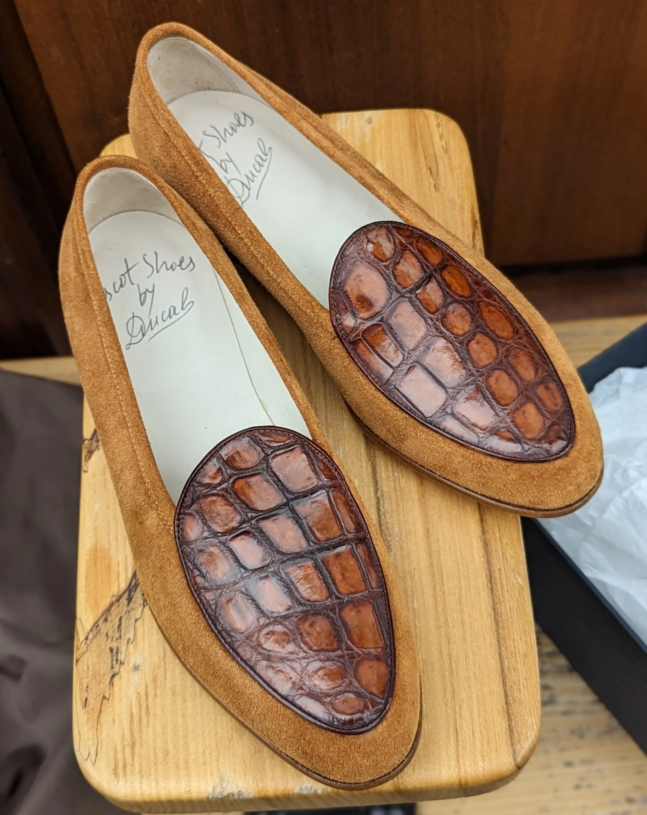 Belgian Loafer - Tan Suede & Crocodile
