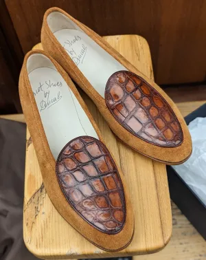 Belgian Loafer - Tan Suede & Crocodile