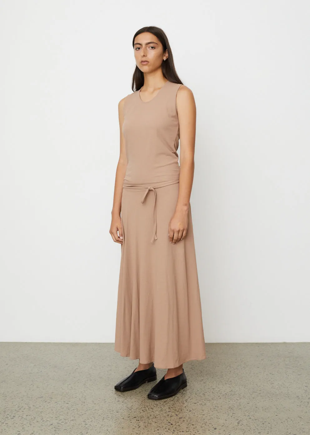 Belted Crepe Sleeveless Dress