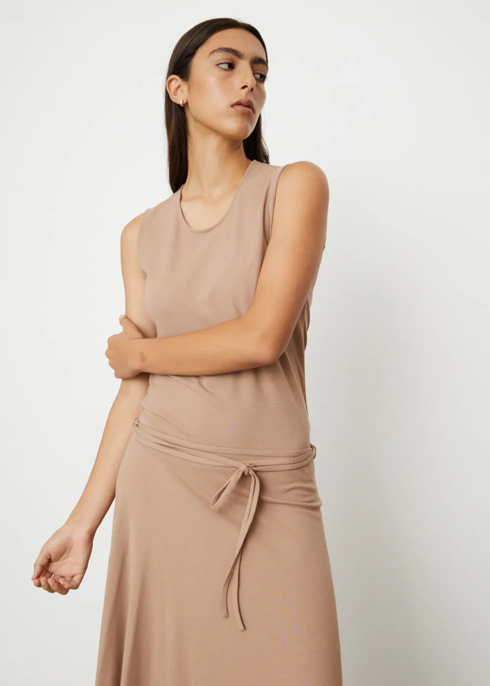 Belted Crepe Sleeveless Dress