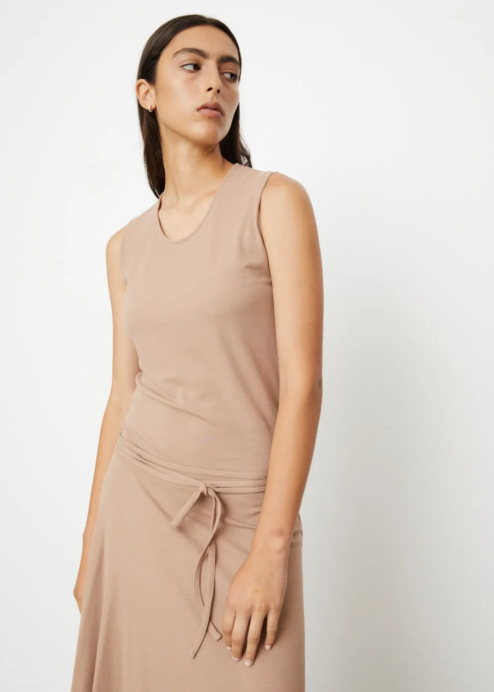 Belted Crepe Sleeveless Dress