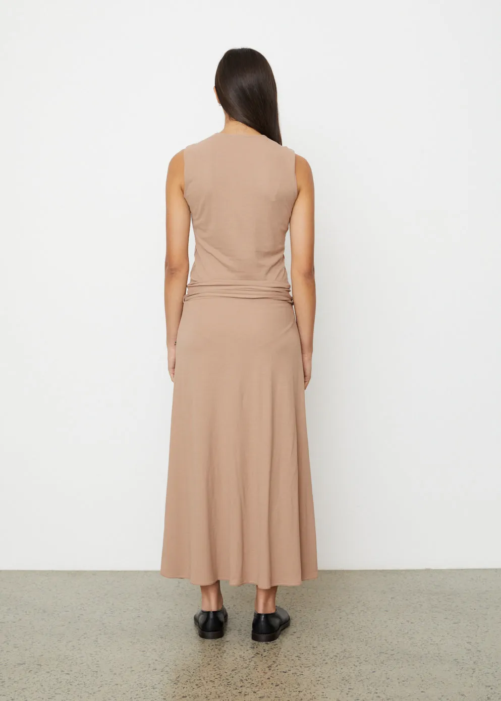Belted Crepe Sleeveless Dress