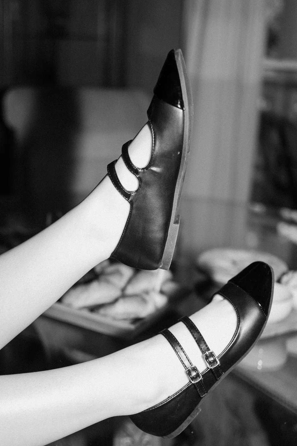 Black Double Strap Mary Jane Flats