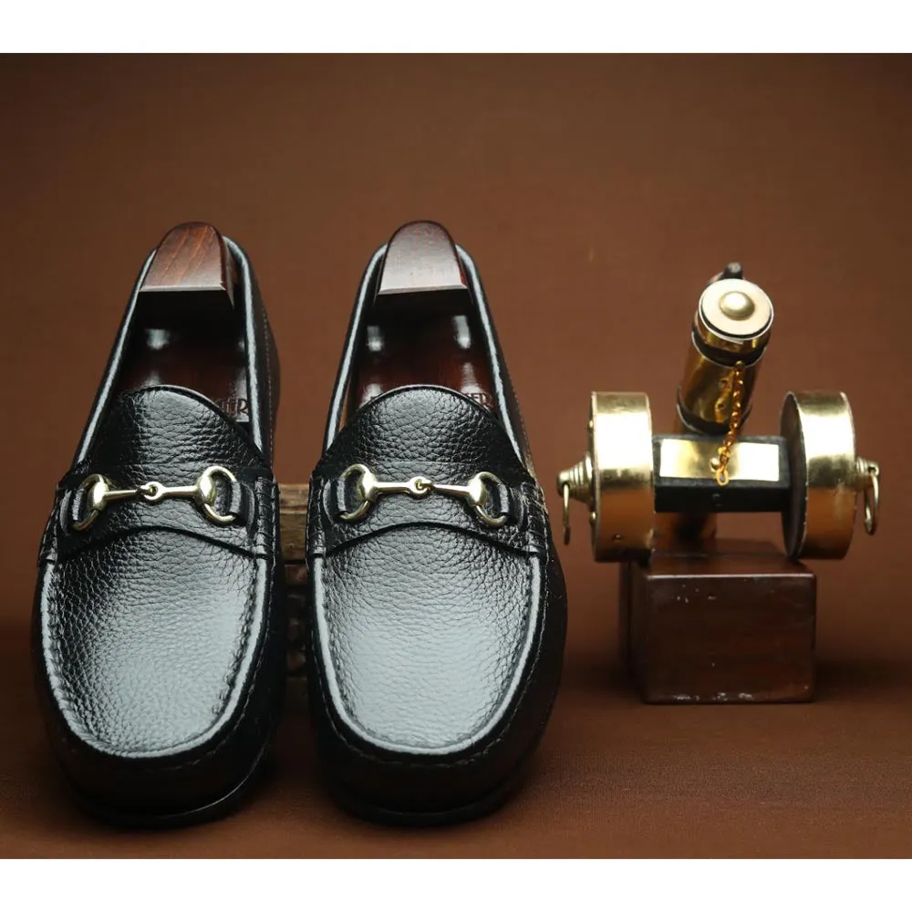 Black Milled Classic Horsebit Loafers