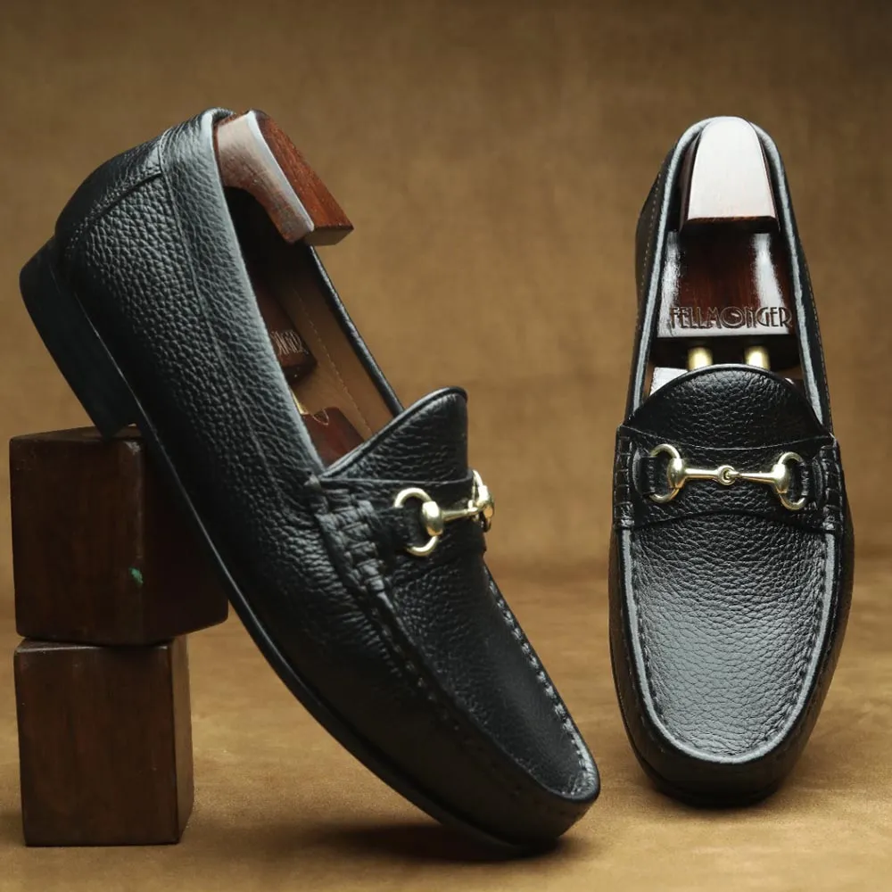 Black Milled Classic Horsebit Loafers