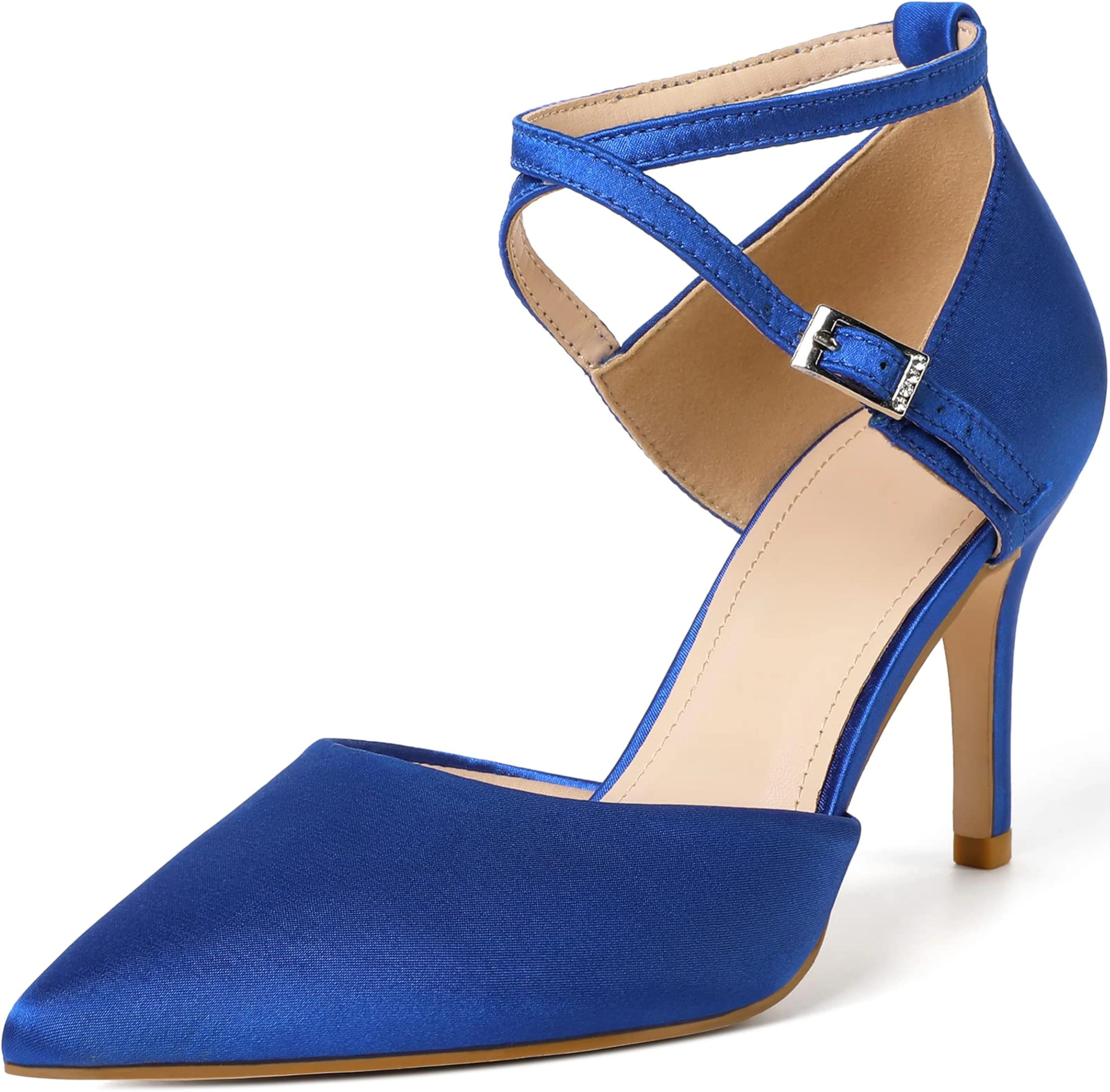 Chic Glitter Silver Ankle Strap Closed Toe 3 Inch Heels