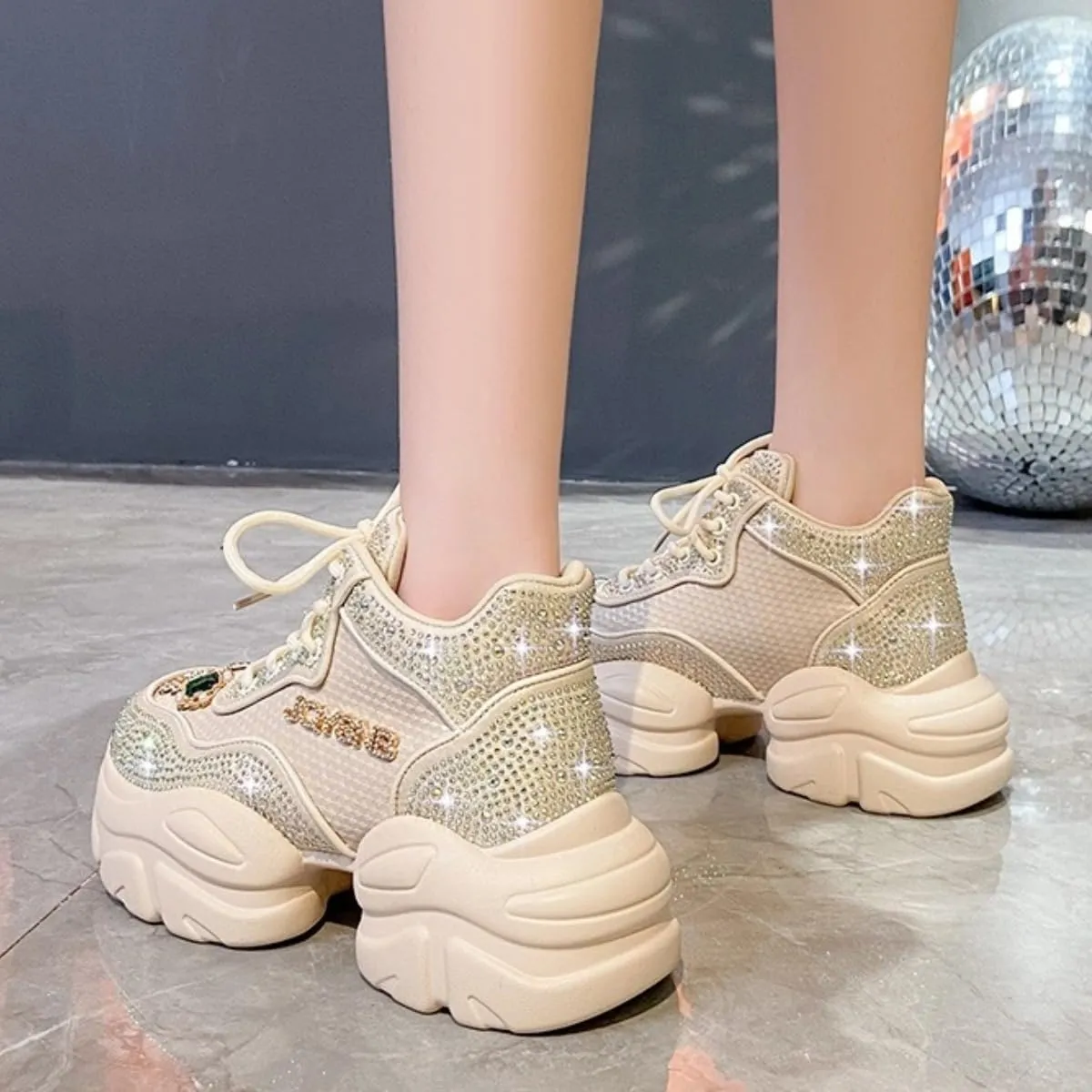 Chunky Sneakers for Women Fashion Sparkling Rave Platform Thick Sole Dad Shoes
