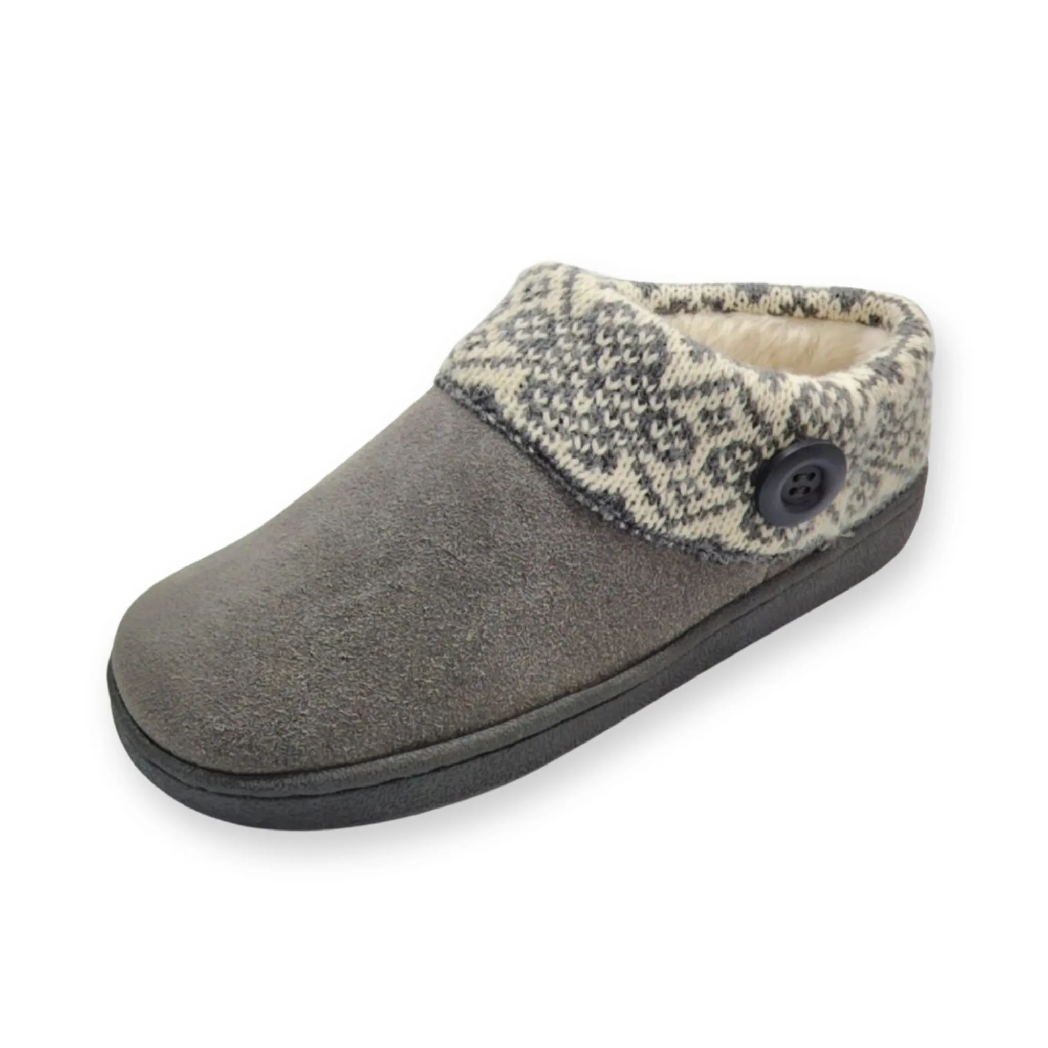 Clarks Women's Knitted Sweater Collar Suede Slippers - Faux Fur Linning Indoor/Outdoor TPR Outsoles & Cushioned Footbed