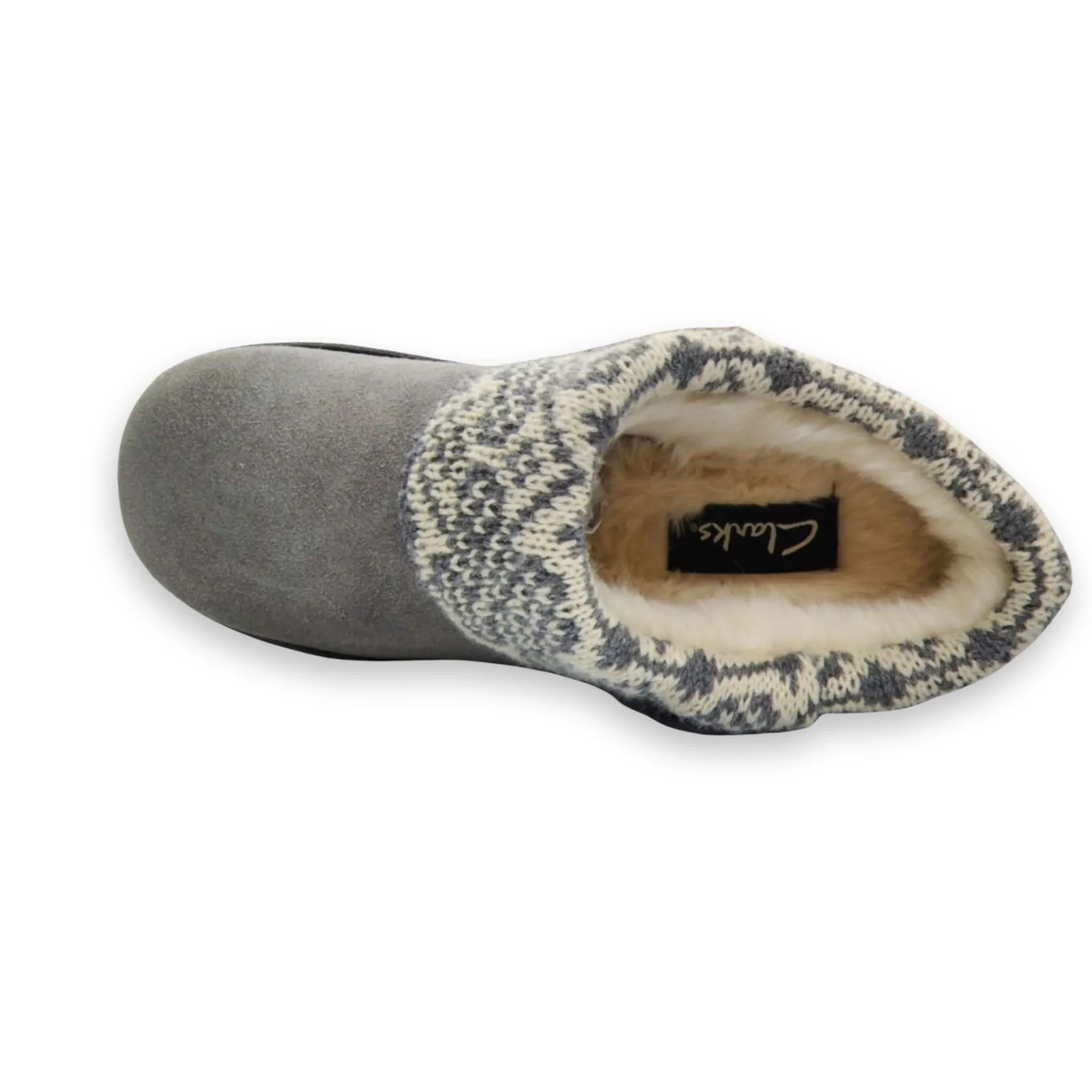 Clarks Women's Knitted Sweater Collar Suede Slippers - Faux Fur Linning Indoor/Outdoor TPR Outsoles & Cushioned Footbed