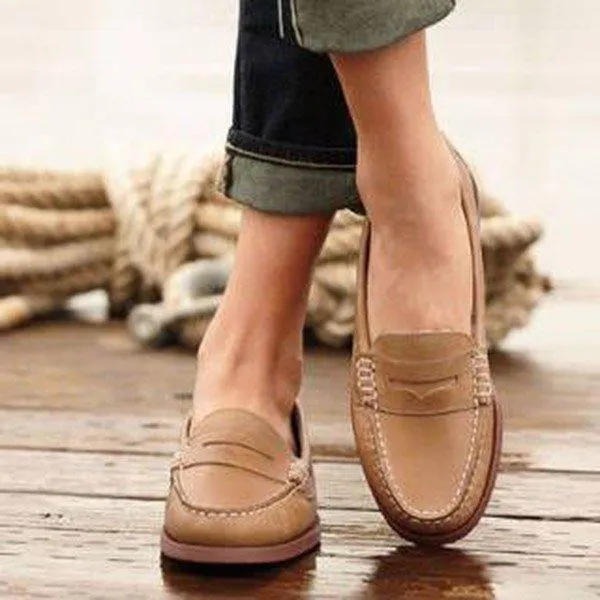 Classic Womens Leather Penny Loafer Casual Flat Shoes