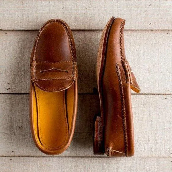 Classic Womens Leather Penny Loafer Casual Flat Shoes