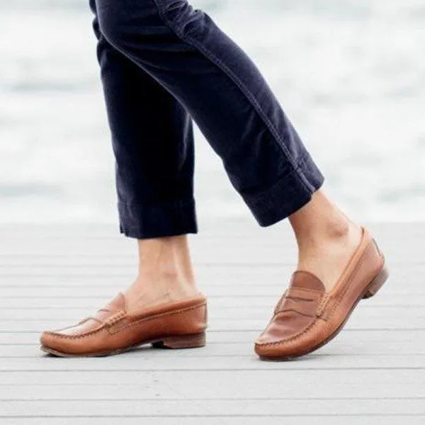 Classic Womens Leather Penny Loafer Casual Flat Shoes