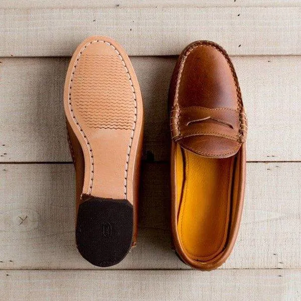 Classic Womens Leather Penny Loafer Casual Flat Shoes