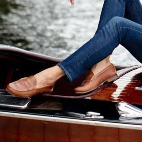 Classic Womens Leather Penny Loafer Casual Flat Shoes