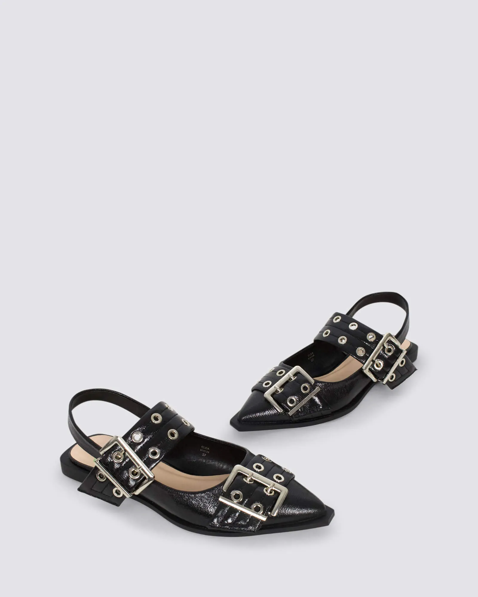 CLEA SLINGBACK FLATS BLACK CRINKLE