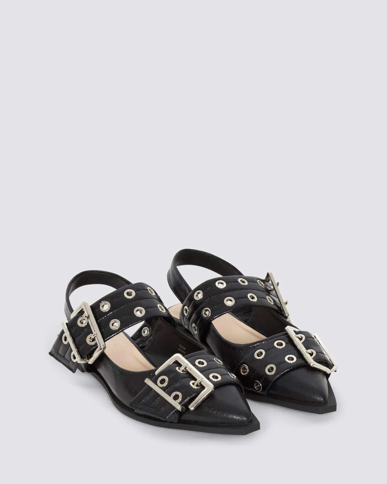 CLEA SLINGBACK FLATS BLACK CRINKLE