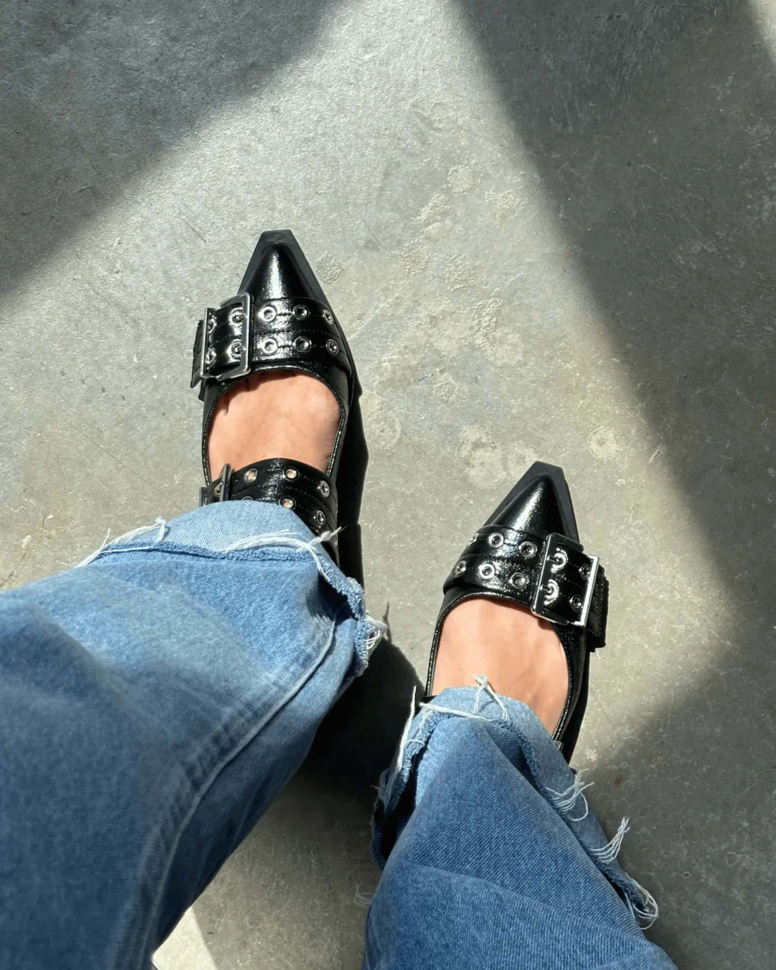 CLEA SLINGBACK FLATS BLACK CRINKLE