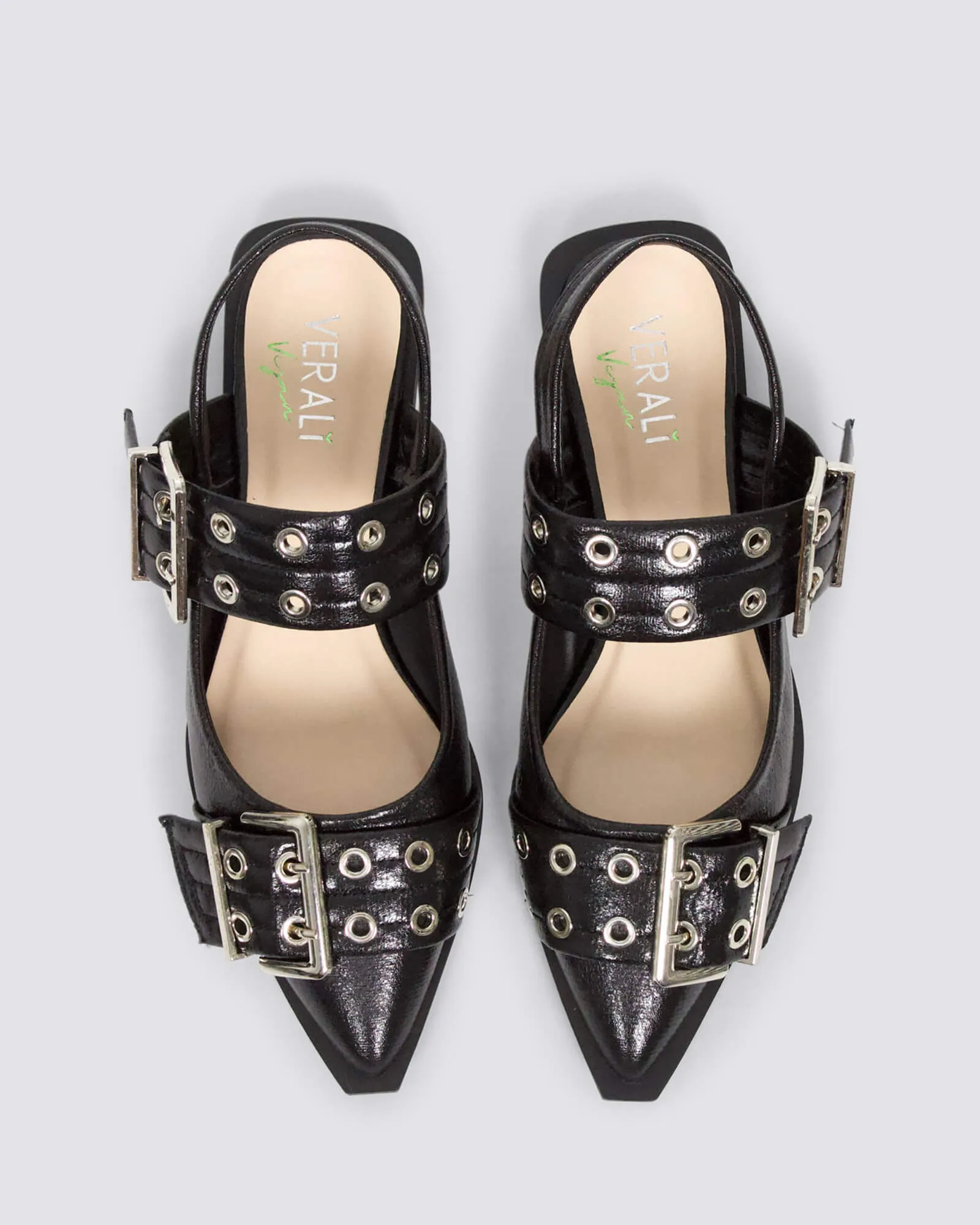 CLEA SLINGBACK FLATS BLACK CRINKLE