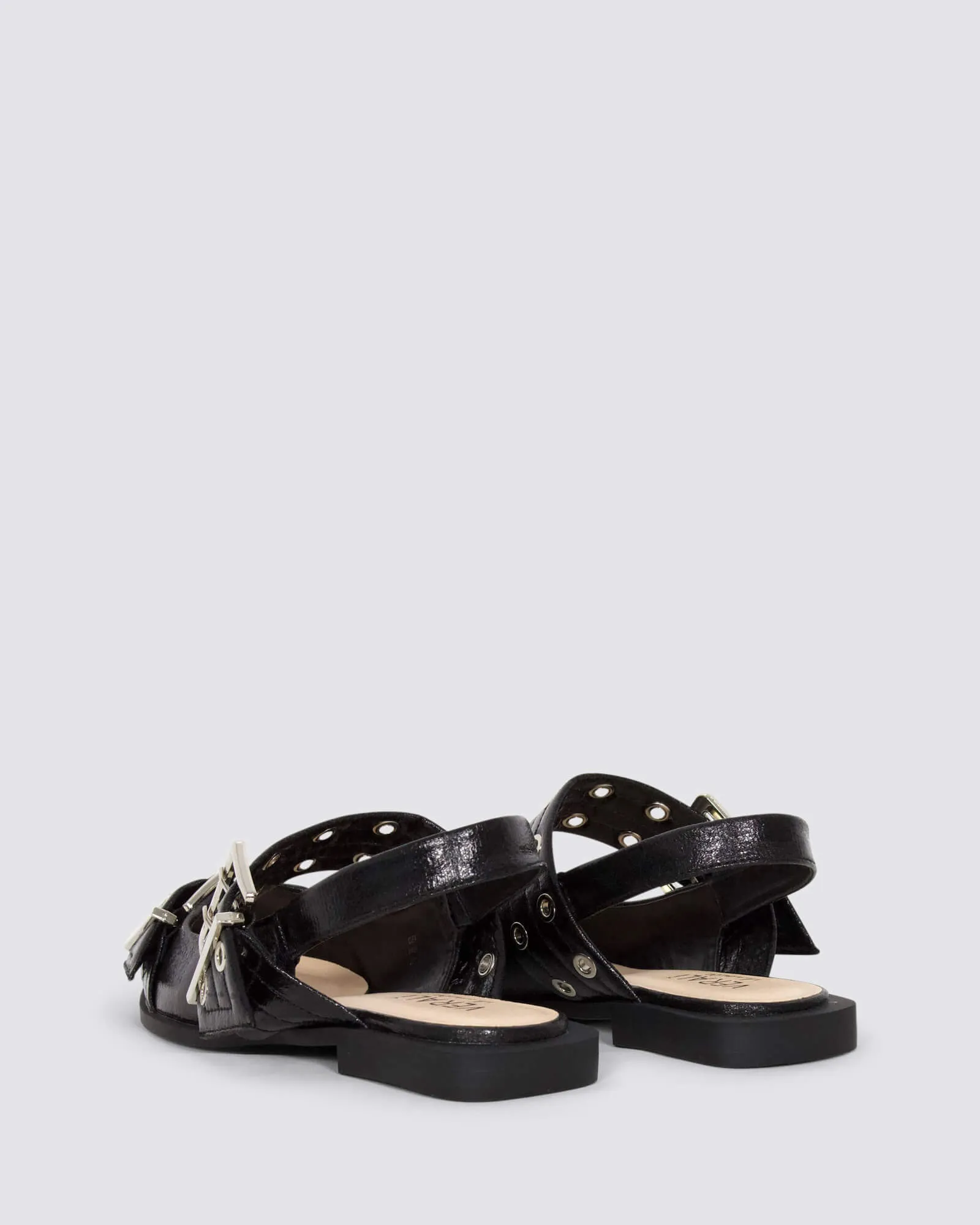 CLEA SLINGBACK FLATS BLACK CRINKLE