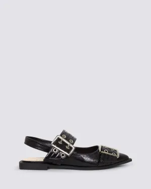 CLEA SLINGBACK FLATS BLACK CRINKLE