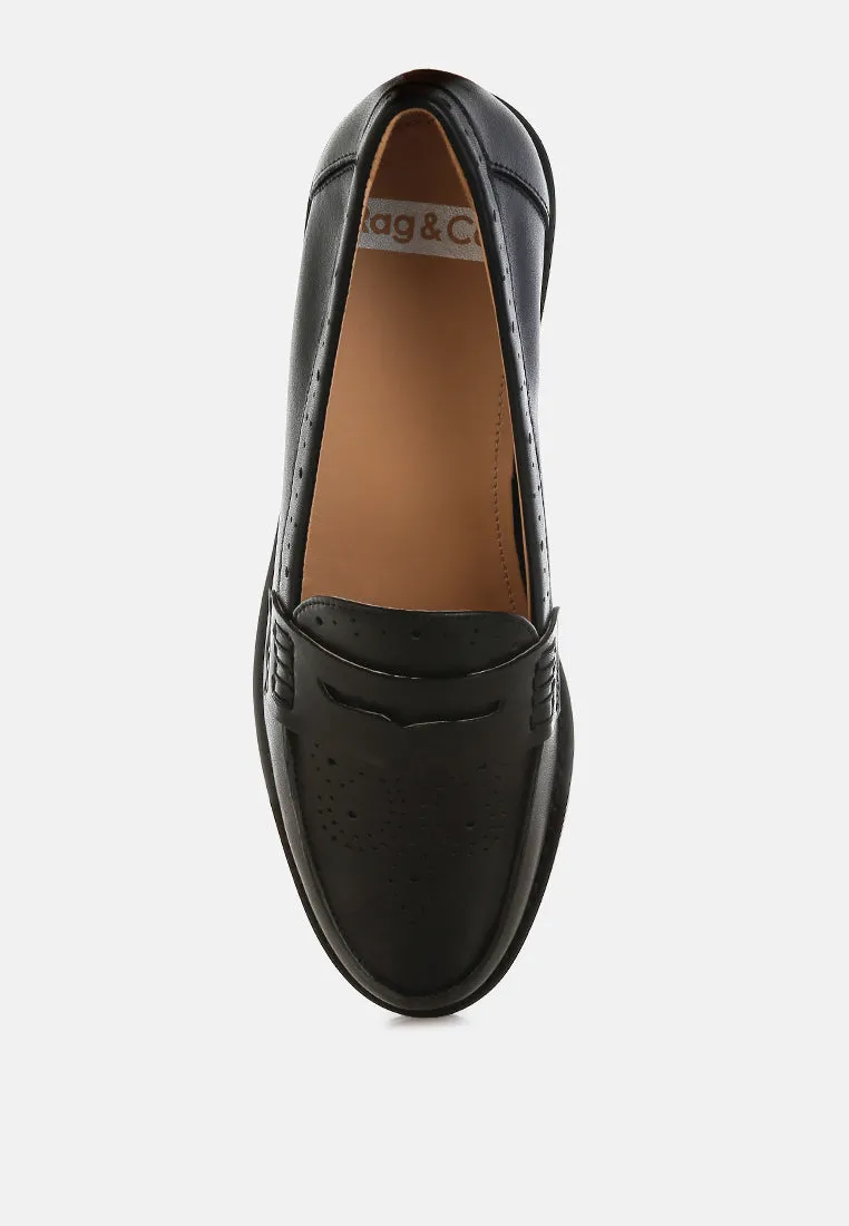 Clotilda Perforated Low Heel Loafers