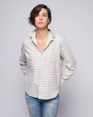 eileen relaxed button-up shirt - grey, tan, white plaid