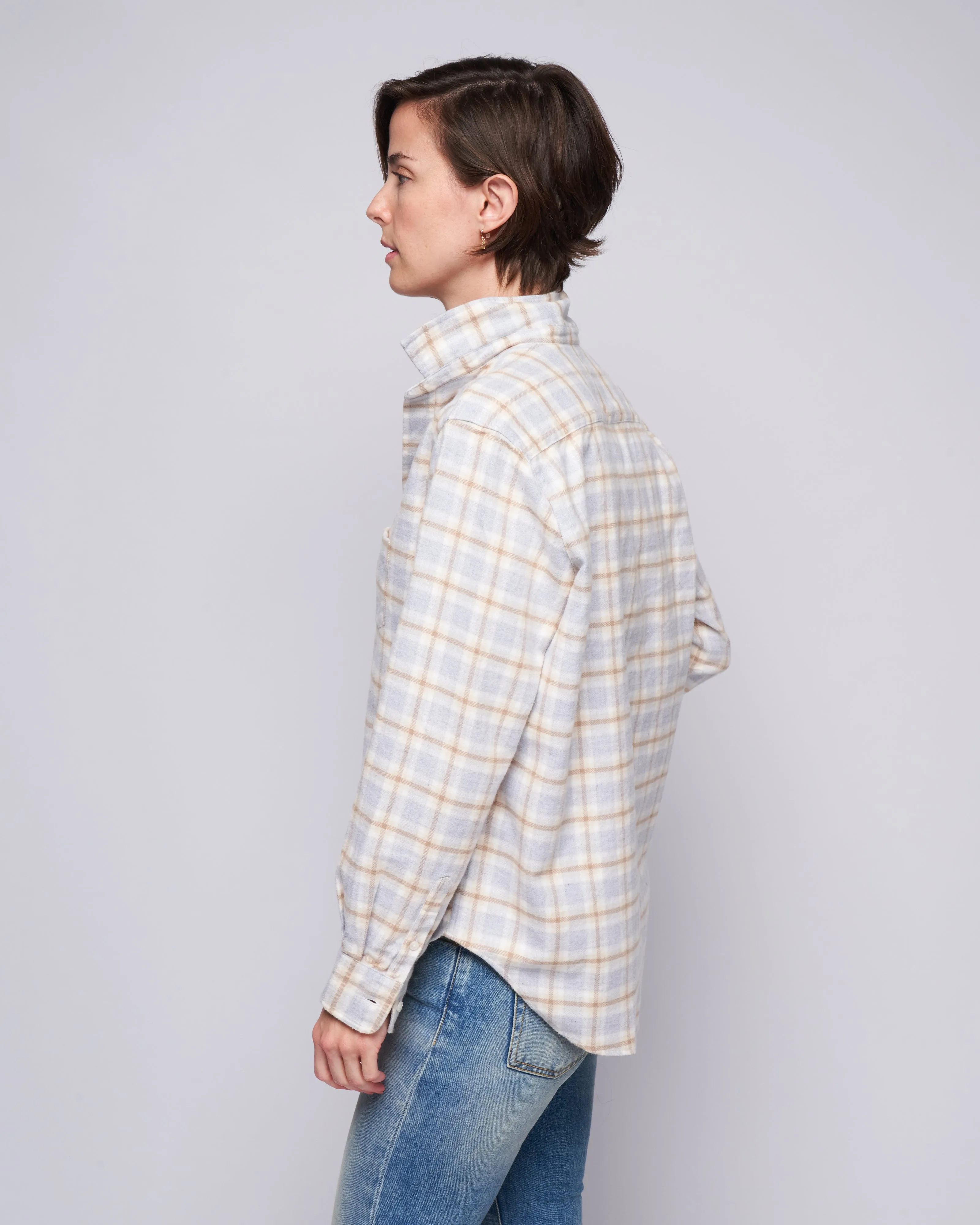 eileen relaxed button-up shirt - grey, tan, white plaid