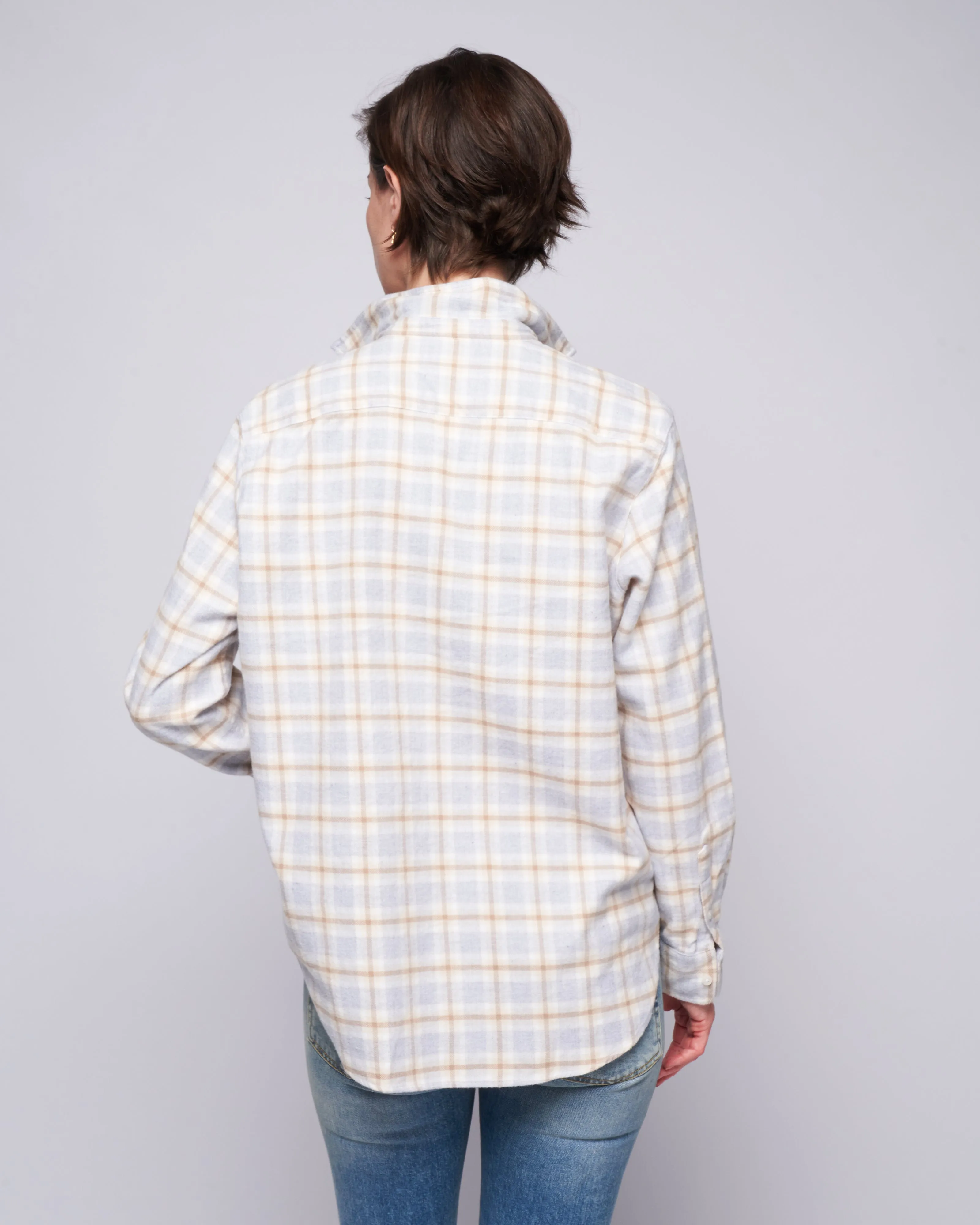 eileen relaxed button-up shirt - grey, tan, white plaid