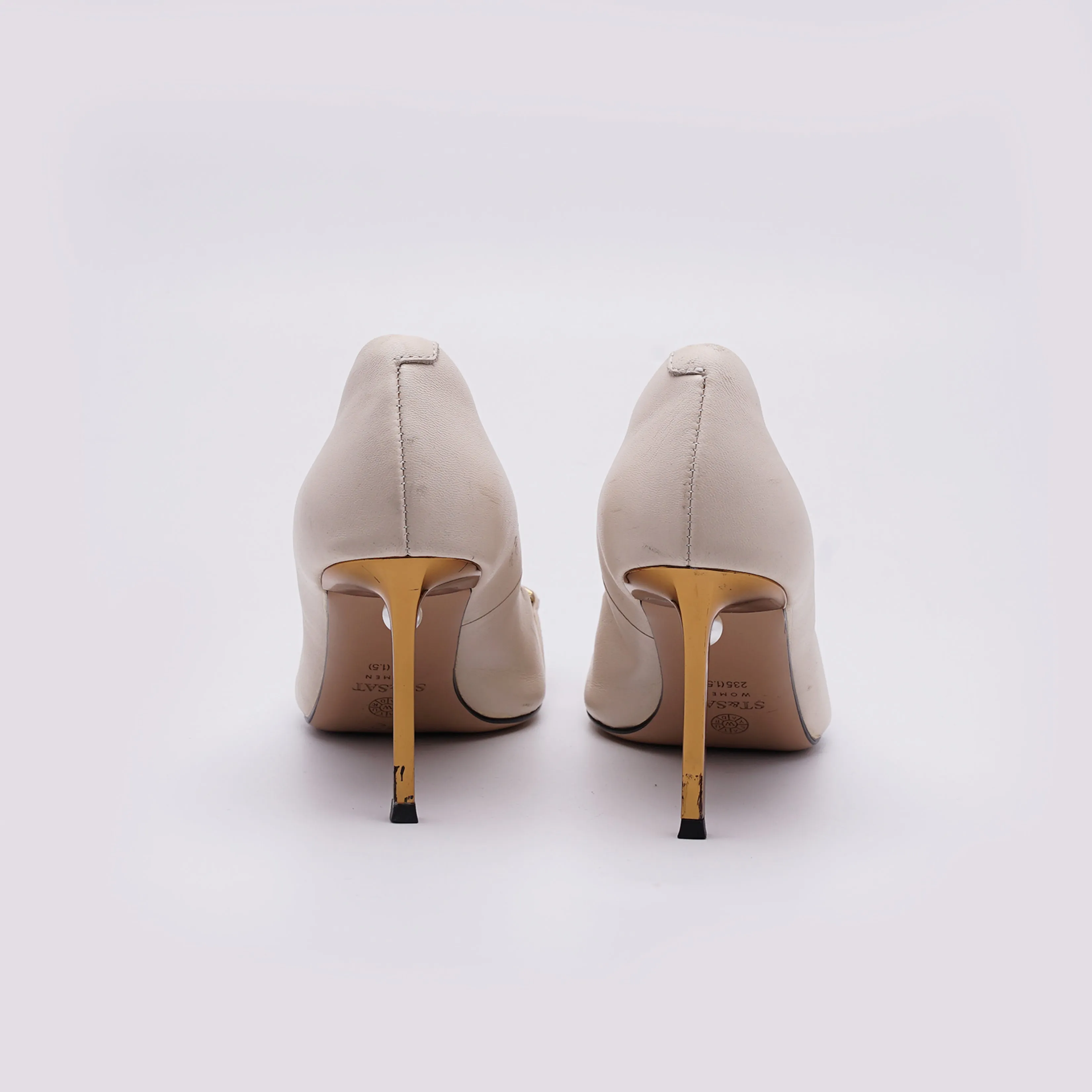 Elegant Gold-Buckle Pointed Toe Heels