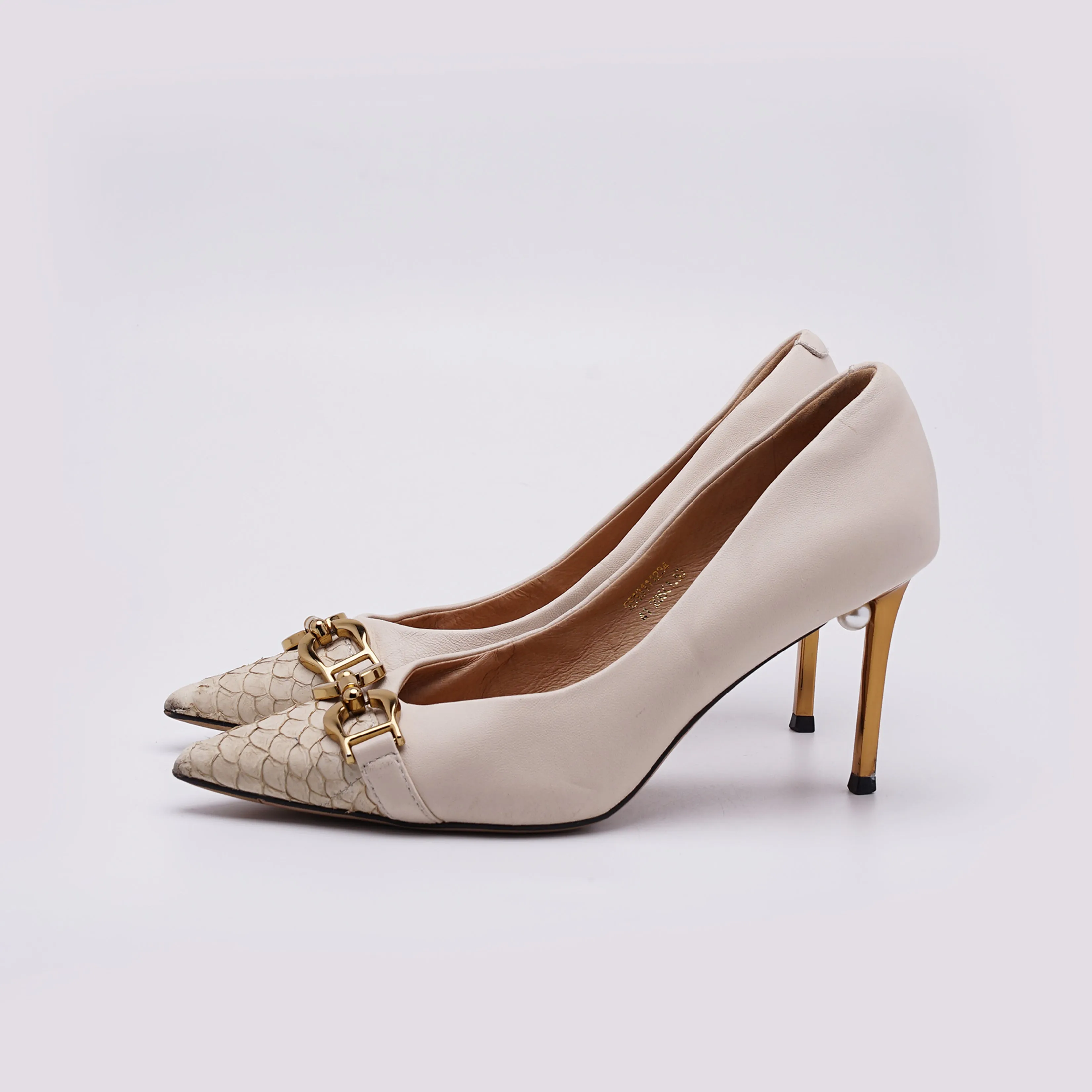 Elegant Gold-Buckle Pointed Toe Heels