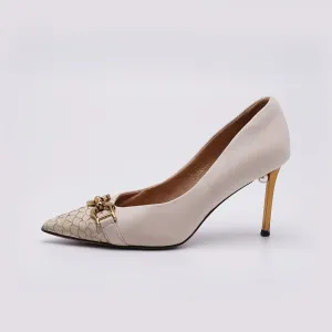 Elegant Gold-Buckle Pointed Toe Heels