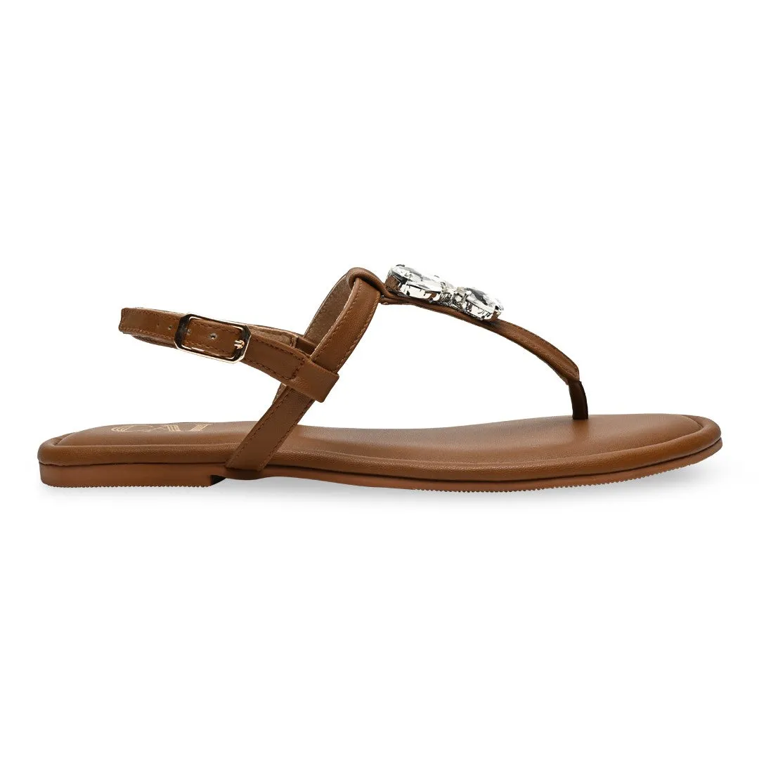 Embellished Tan Thong Flat
