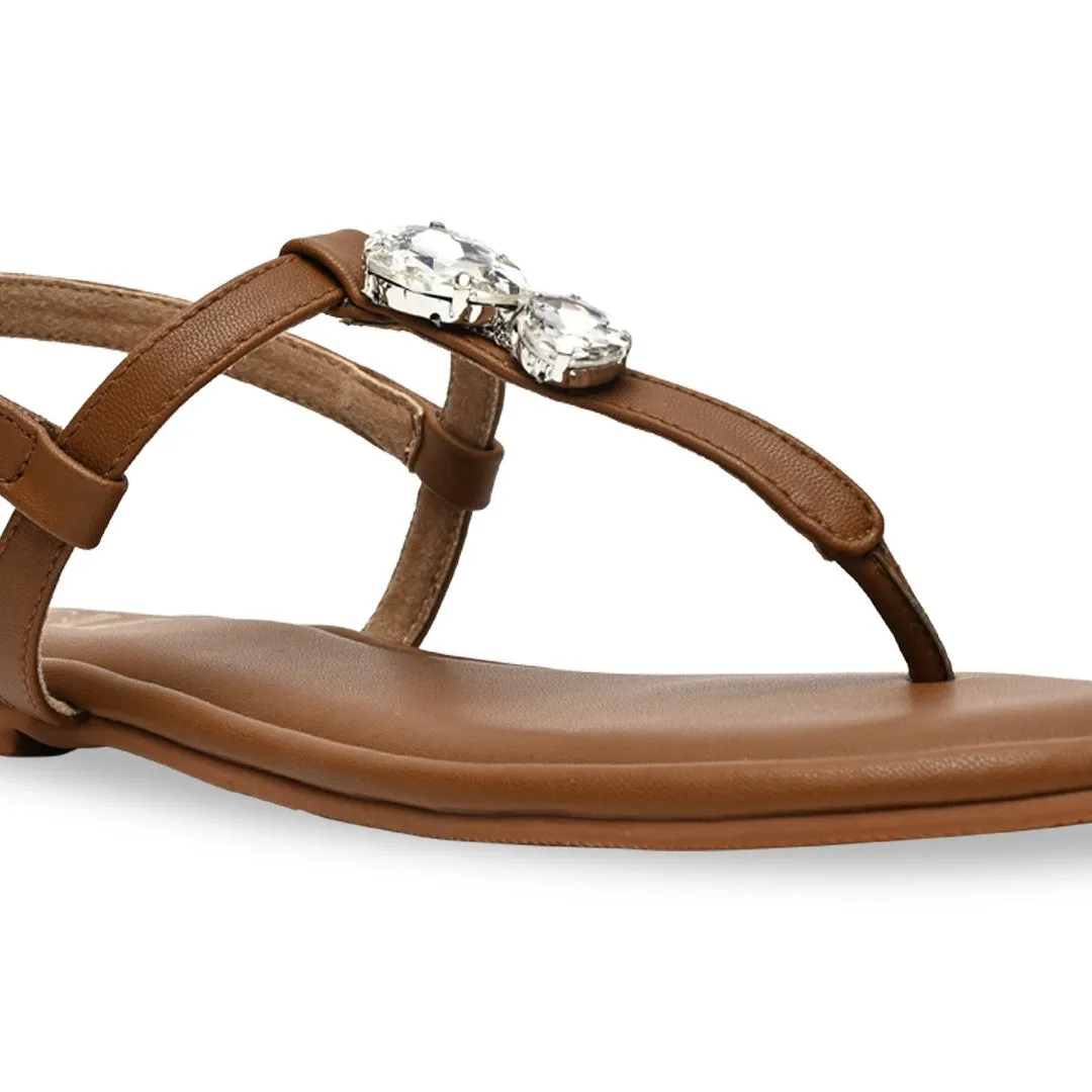 Embellished Tan Thong Flat