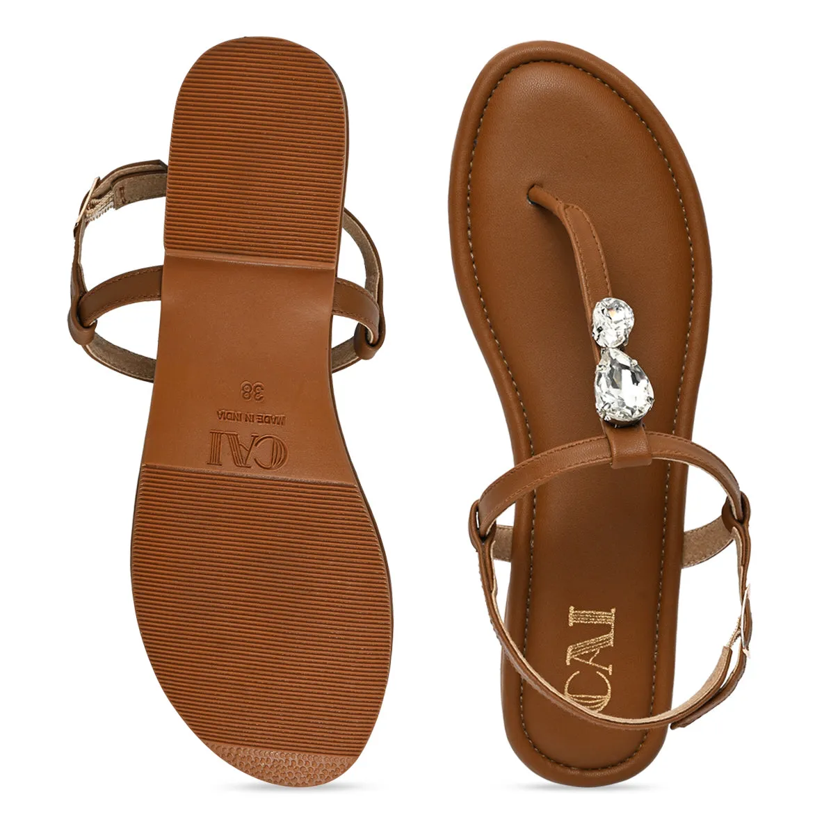 Embellished Tan Thong Flat