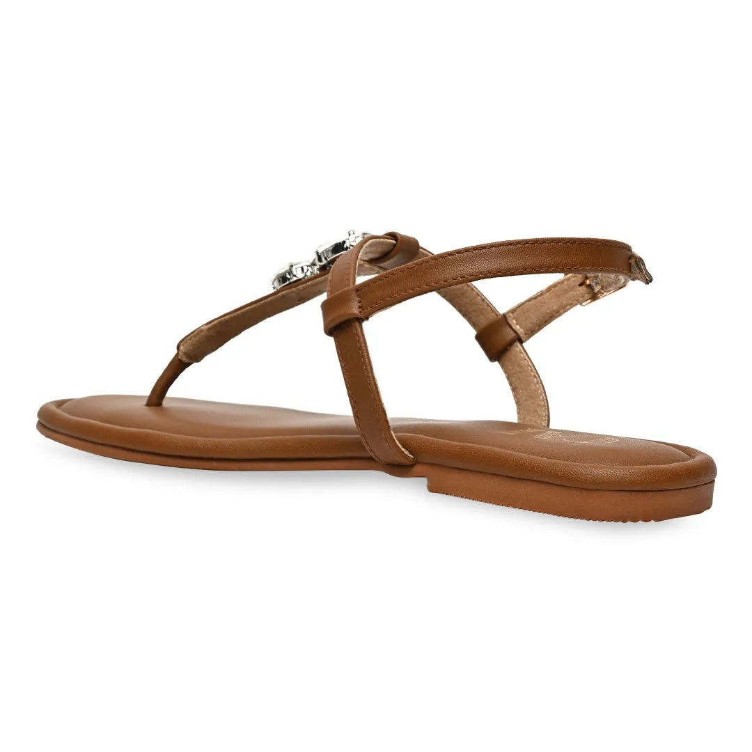 Embellished Tan Thong Flat
