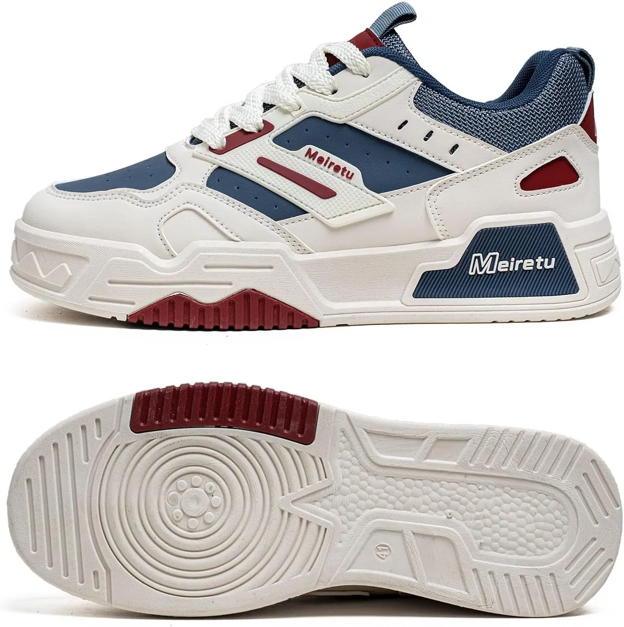 Exusiai Mens Fashion Streetwear Shoes Casual Non Slip Lace-Up Walking Chunky Sneakers Outdoor White Comfortable Breathable Dad Shoes