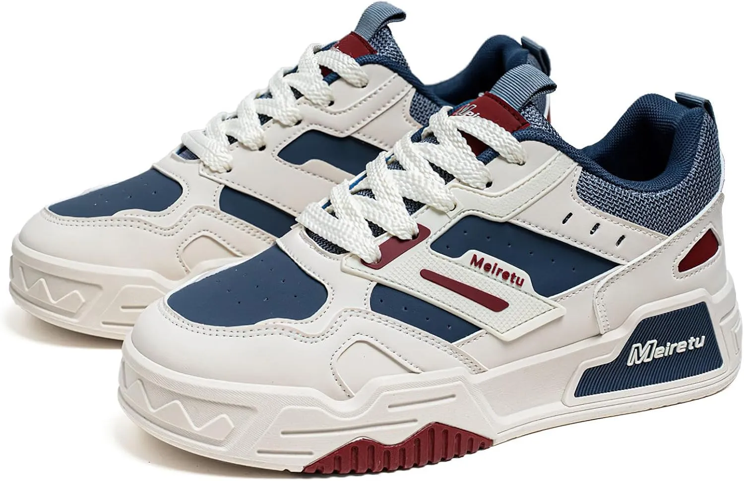 Exusiai Mens Fashion Streetwear Shoes Casual Non Slip Lace-Up Walking Chunky Sneakers Outdoor White Comfortable Breathable Dad Shoes
